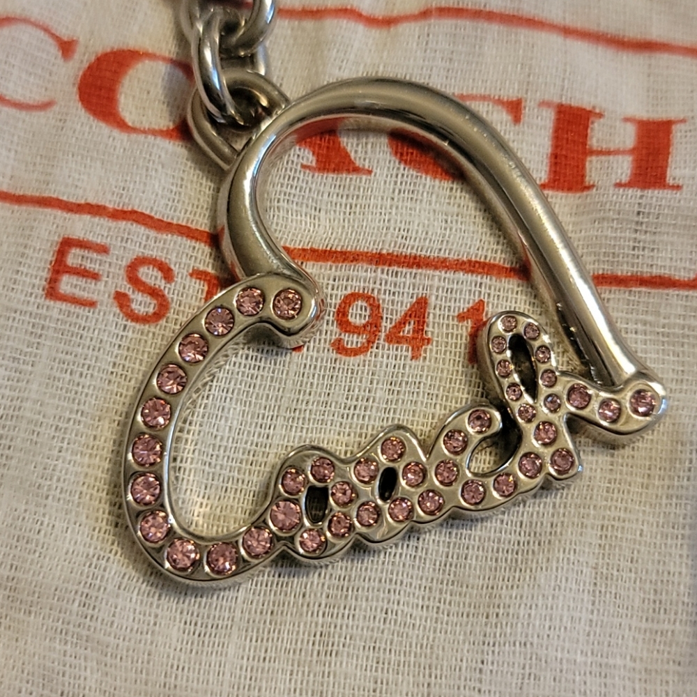 Coach Heart Pave Crystal Script Keyfob Keychain
